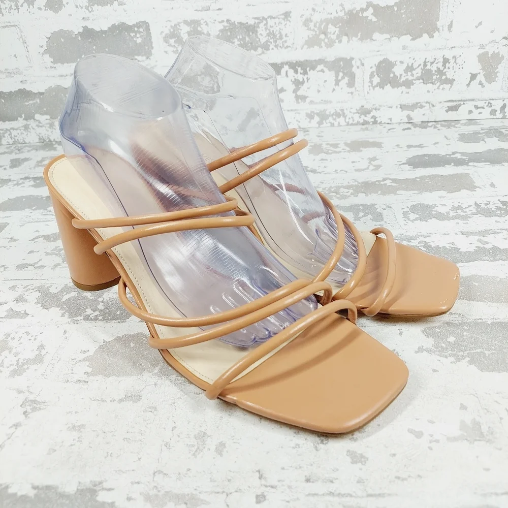 NEW Nine West Getcha 3 Faux Leather Slip On Heeled Sandals X428